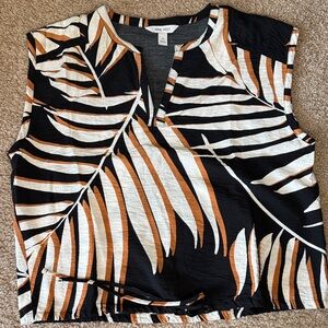 Nine West Black and Orange Leaf Print Blouse